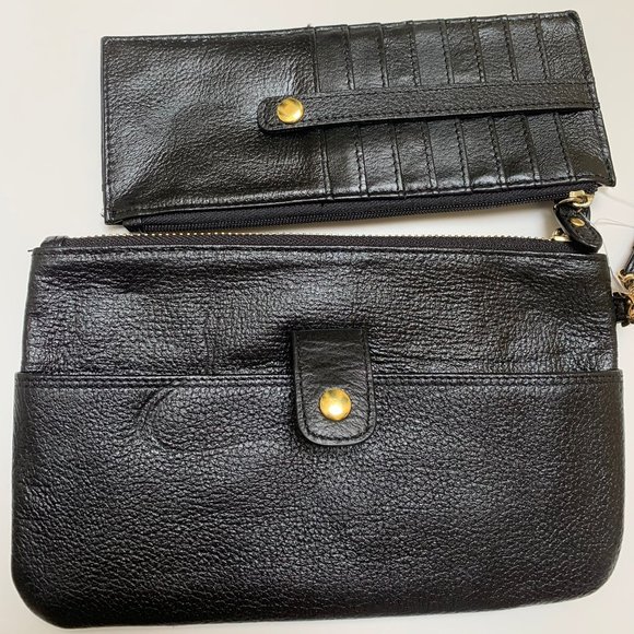 NWOT Lodis Black Leather Wristlet and Zippered Cardholder - Picture 2 of 4